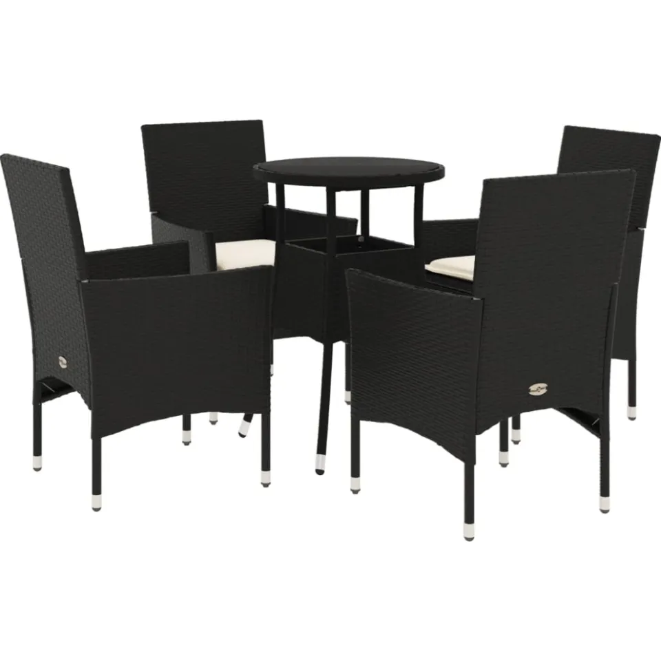 vidaXL 5-delige Tuinset met kussens poly rattan en glas zwart, foto 3