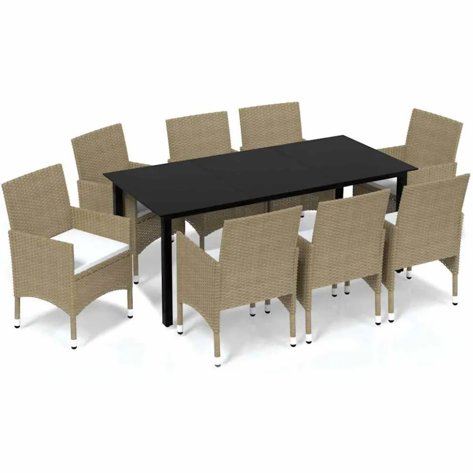 vidaXL 9-delige Tuinset met kussens poly rattan beige, foto 3