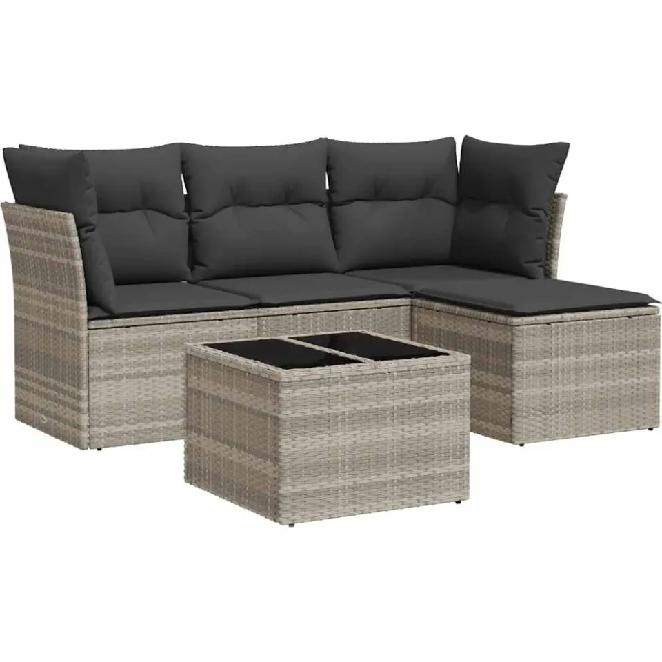 vidaXL 5-delige Loungeset met kussens poly rattan lichtgrijs grijs