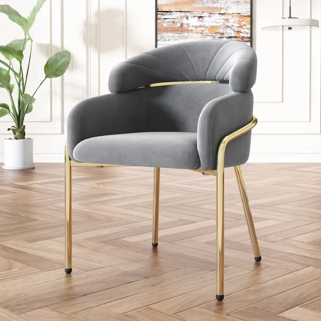 Welltin Eetkamerstoelen met armleuningen - Eettafelstoel - Keukenstoel - Eetkamerstoelen - Stoel - Eetkamerstoel, enkel, licht luxe, woonkamer, slaapkamer, vrijetijdsstoel, met 4 metalen poten, fluweel - Grijs