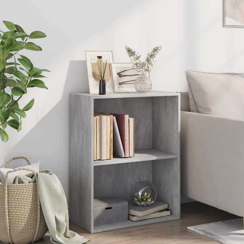vidaXL Boekenkast met 2 schappen 60x30x76,5 cm bewerkt hout betongrijs grijs, foto 4