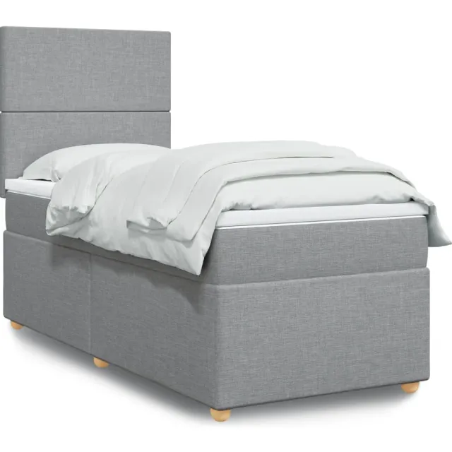 vidaXL Boxspring met matras stof lichtgrijs 100x200 cm grijs