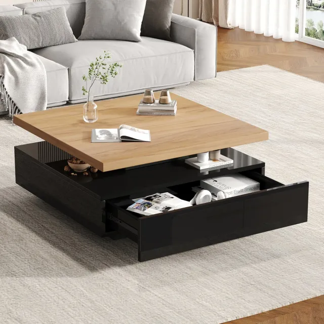 MODFU Salontafel - Vierkant - 360° Draaibaar - Modern - Walnoot - Zwart