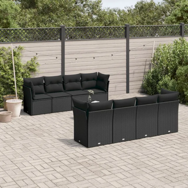 vidaXL 9-delige Loungeset met kussens poly rattan zwart, foto 2