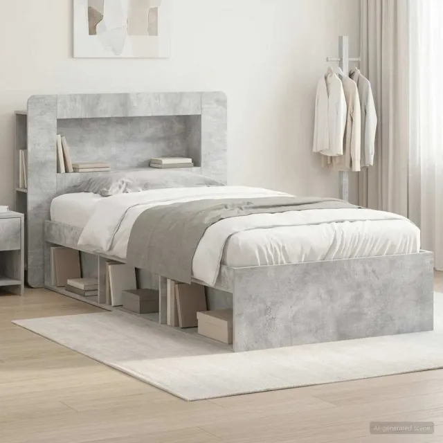 vidaXL Bedframe met opslag Betongrijs 90 x 200 cm Bewerkt hout grijs