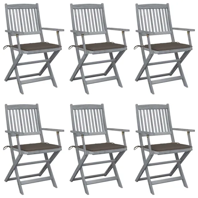 vidaXL Inklapbare stoelen 6 st met kussens massief acaciahout Taupe