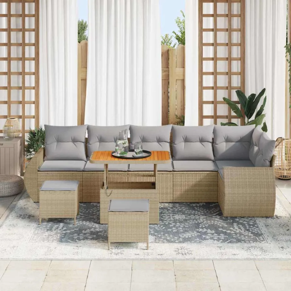 vidaXL Tuinbankenset 9 st Beige poly rattan, foto 3