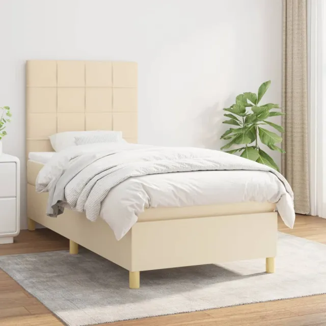 vidaXL Boxspring met matras stof crèmekleurig 100x200 cm