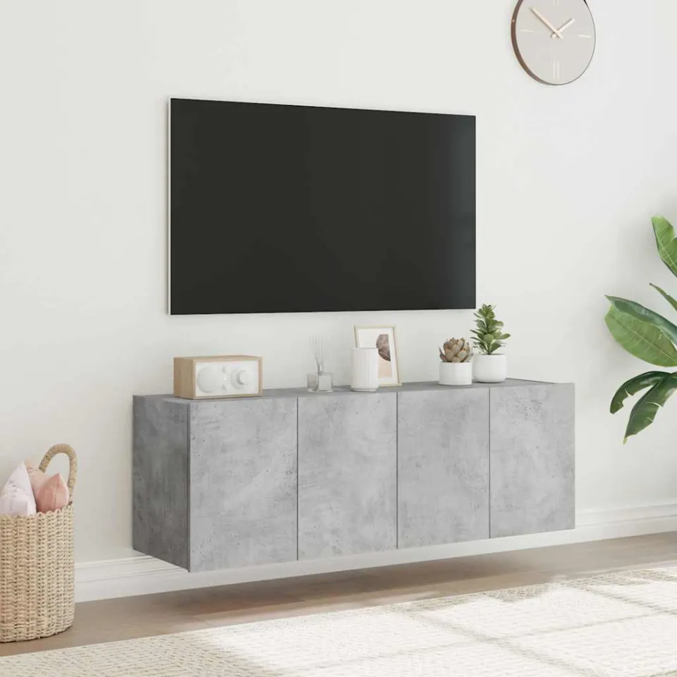 vidaXL Tv-wandmeubels met LED-verlichting 2 st 60x35x41 cm betongrijs grijs, foto 2
