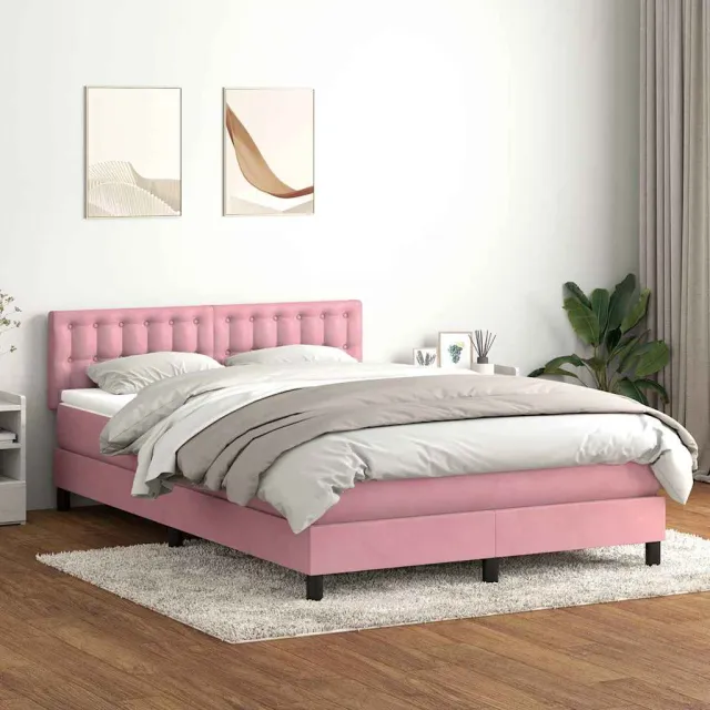 vidaXL Boxspring met matras fluweel roze 140x210 cm