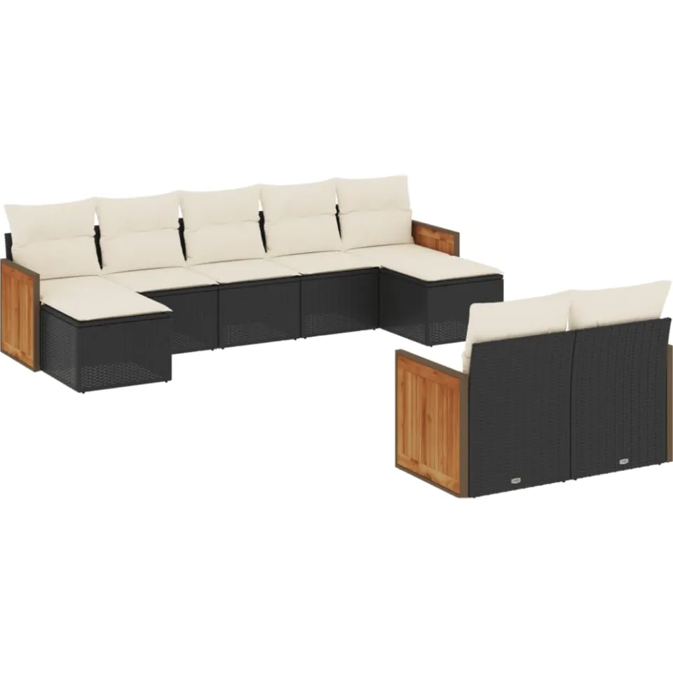 vidaXL 9-delige Loungeset met kussens poly rattan zwart, foto 3