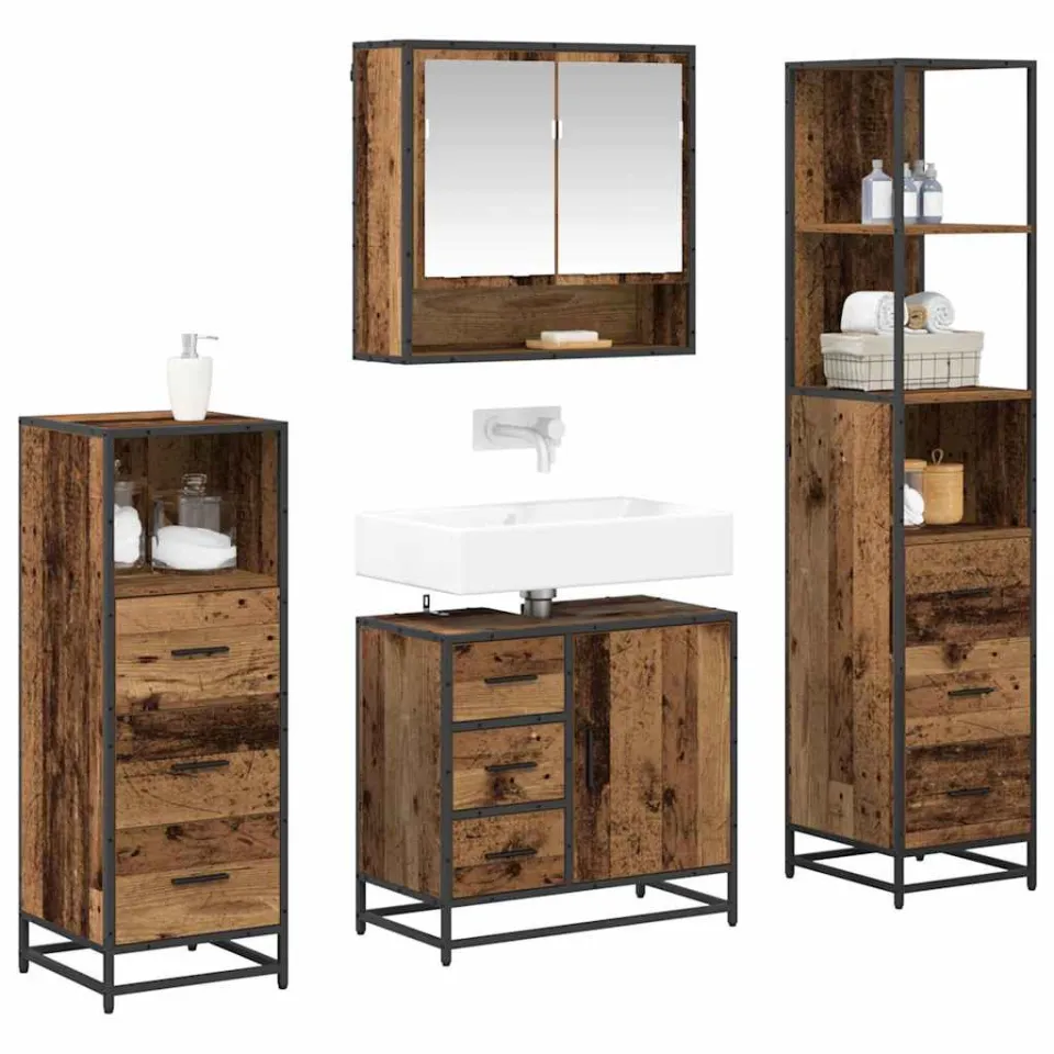vidaXL Badkamermeubelset 4 st Oud Hout 65 x 33 x 60 cm Bewerkt hout Bruin
