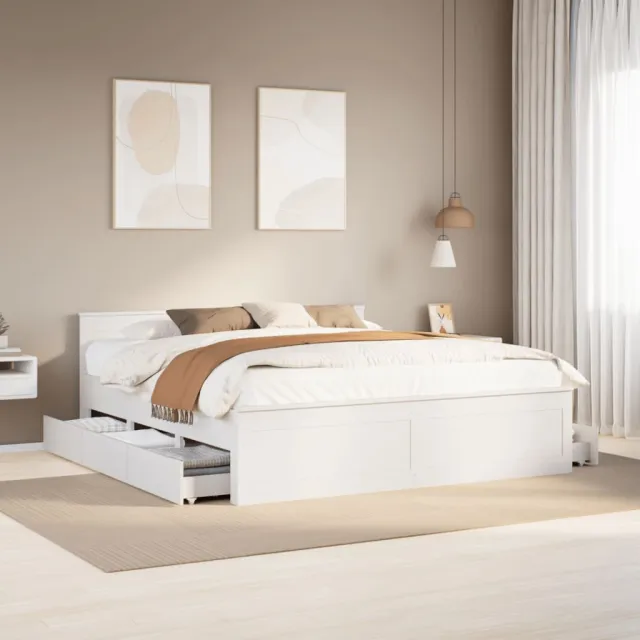 vidaXL Bedframe zonder matras met hoofdbord grenenhout wit 200x200 cm