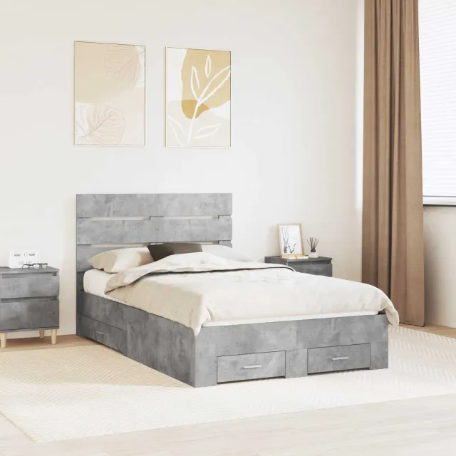 vidaXL Bedframe met lade Beton Grijs 135 x 190 cm Bewerkt hout