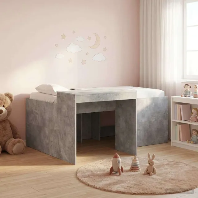 vidaXL Hoge Bed Frame met Bureau voor Kinderen Betongrijs 80 x 160 cm