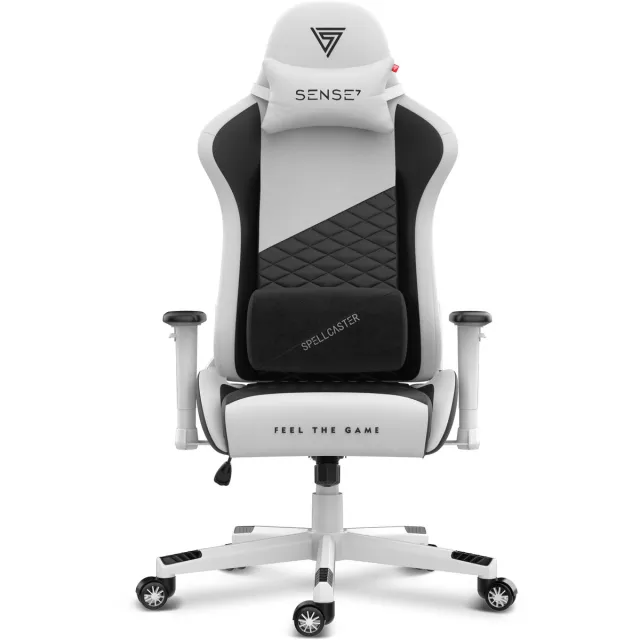 SENSE7 Spellcaster Senshi - Gamestoel Eco-Leer - Ergonomisch - Belastbaar tot 150kg - 2D Armsteunen & Kussens - Zwart/Wit