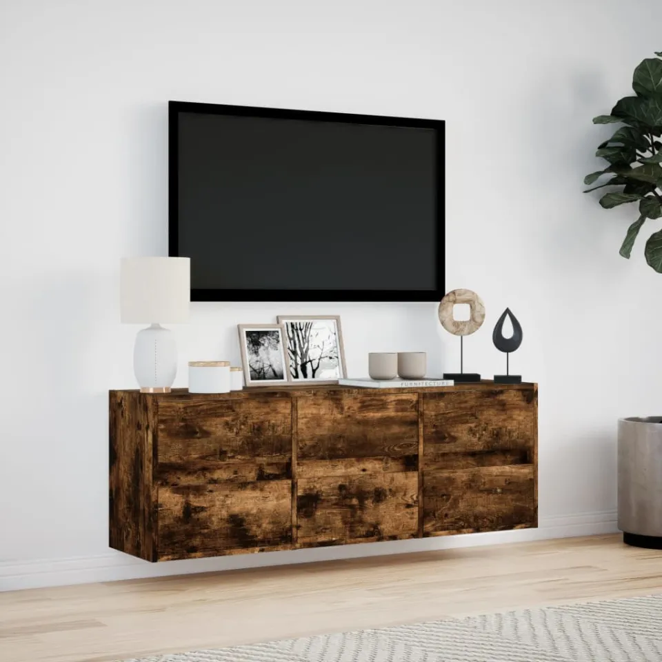 vidaXL Tv-wandmeubel met LED-verlichting 130x31x45 cm gerookt eiken, foto 3