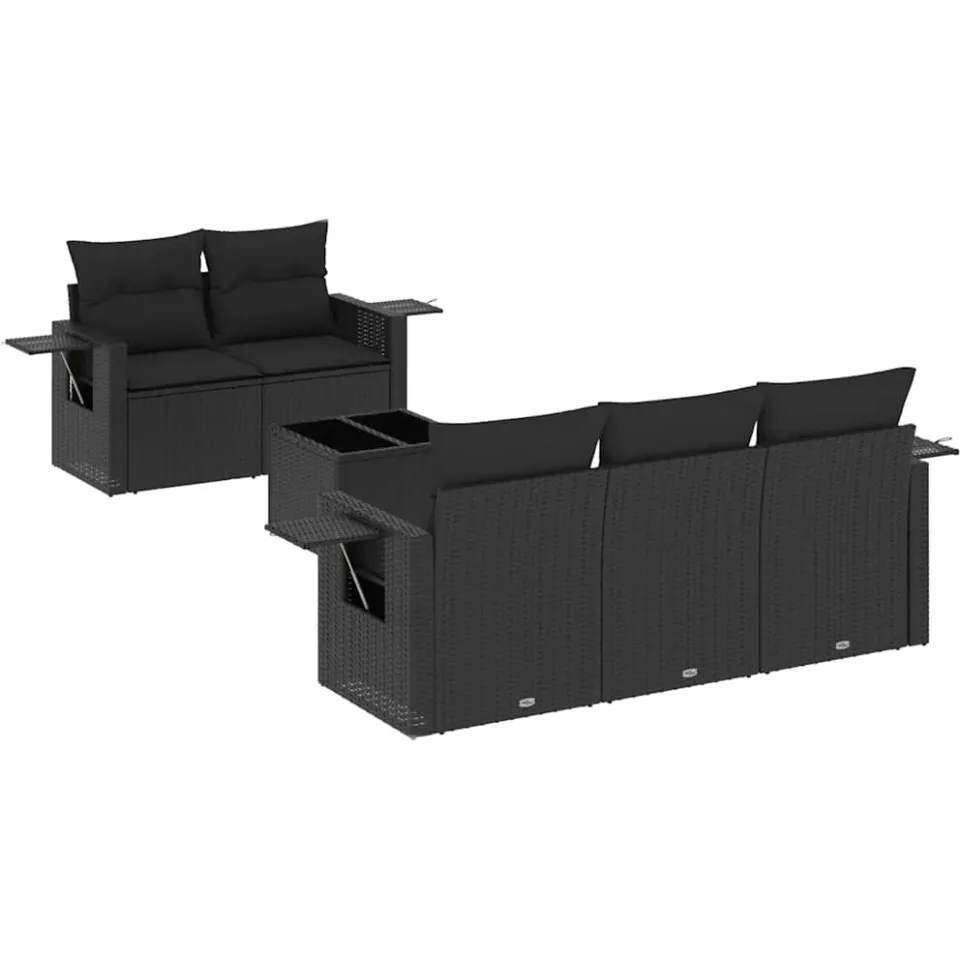 vidaXL 6-delige Loungeset met kussens poly rattan zwart, foto 4