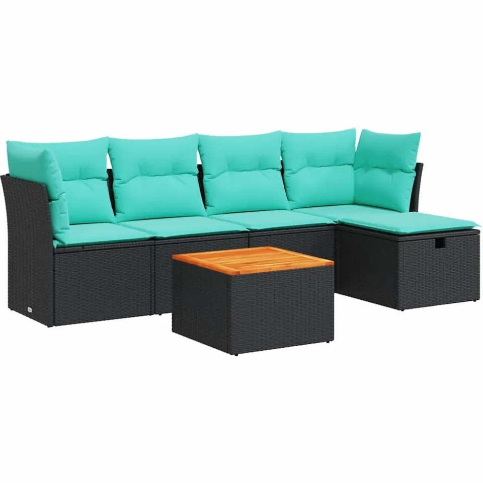 vidaXL 6-delige Loungeset met kussens poly rattan zwart