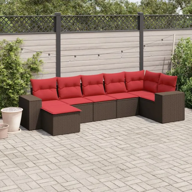 vidaXL 7-delige tuinbankset met kussens, bruin polyrotan, foto 2