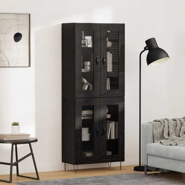 vidaXL Hoge kast Zwart Eiken 69,5 x 34 x 90 cm Bewerkt hout, foto 2