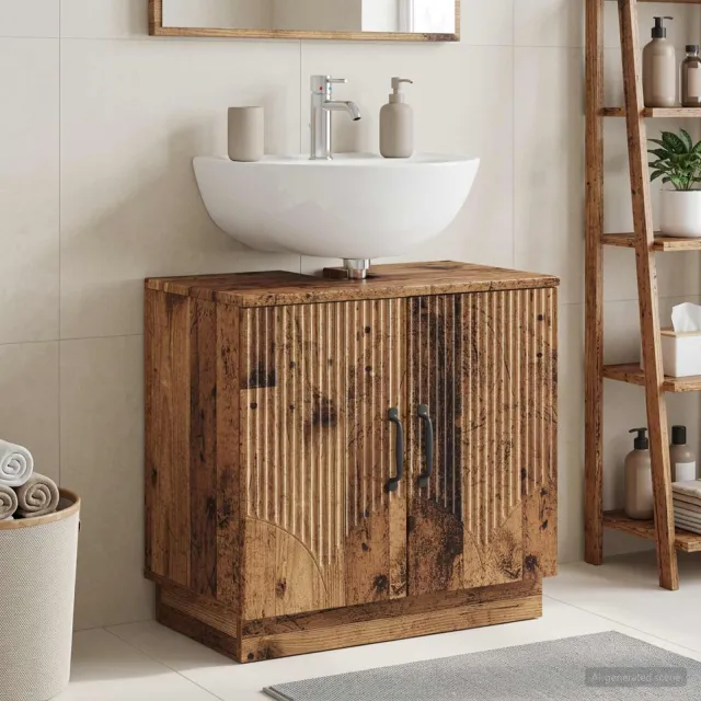 vidaXL Badkamer wastafelkast HOORN Oud hout 59,5 x 31,5 x 56 cm Bruin