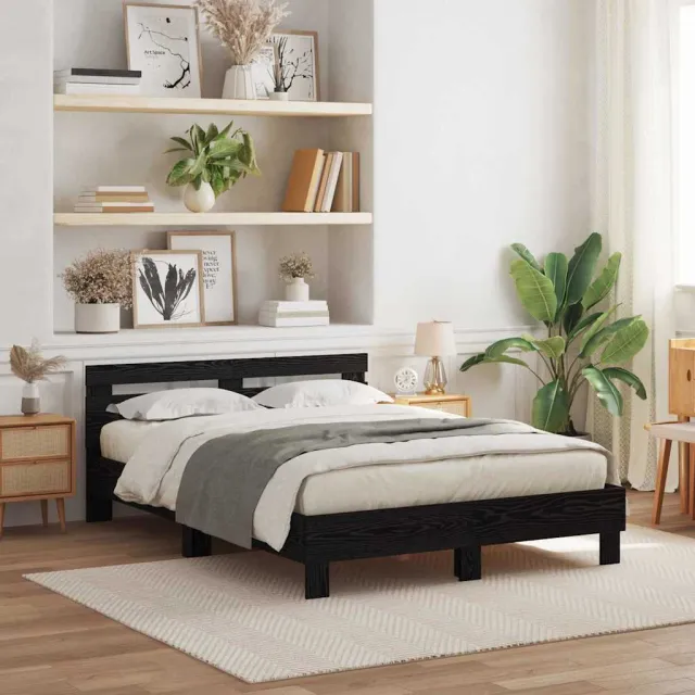 vidaXL Bedframe met hoofdeinde Zwart Eiken 150 x 200 cm Bewerkt hout