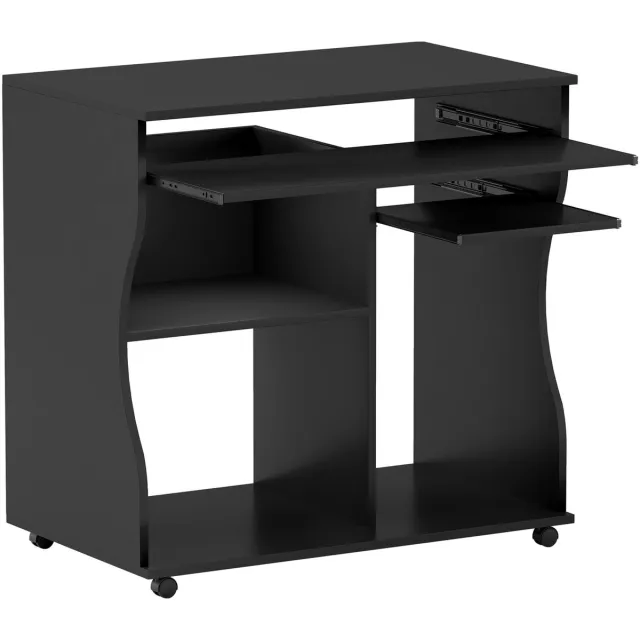 Clruro Bureaus - 80x48x75 cm - Computertafel met Rollen - Keyboard Tray & Opbergruimte - MDF - Zwart