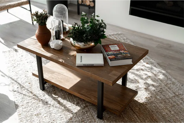 Wood & metal designs Industriële massief houten/metaal salontafel (s 60-120) Zwart