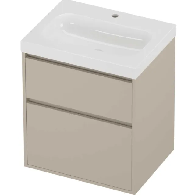 Proline Haga Badmeubelset Polystone Mezza 1 Kraangat Greeploos 60x46x73 cm Glans Wit Soft Linen Beige