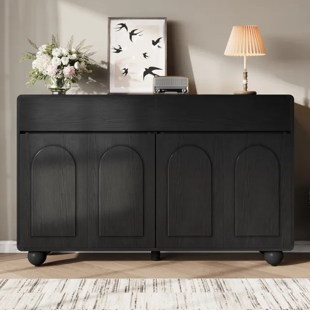 VVBV Dressoir zwart / Sideboard – met Lades, Opbergruimte – Metaal – Afmetingen 140x38x89 cm – Buffetkast met Opbergruimte – Voor Woonkamer