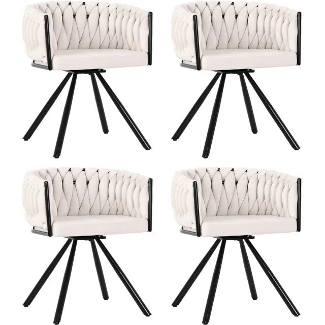 Merax Velvet Eetkamerstoelen - Set van 4 - Draaibaar 360° - Beige - Luxe & Comfort - Metalen Poten