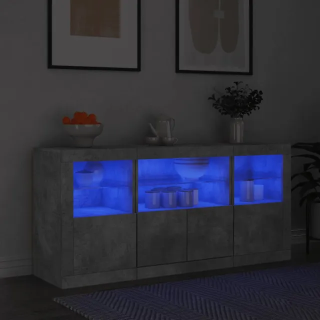 vidaXL Dressoir met LED-verlichting 142,5x37x67 cm betongrijs grijs, foto 2