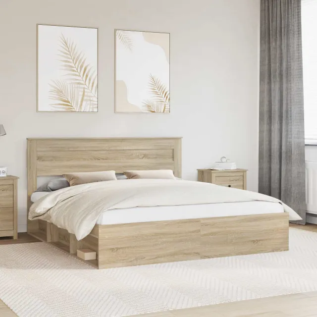 vidaXL Bedframe met hoofdeinde Sonoma 200 x 200 cm Massief grenenhout Bruin