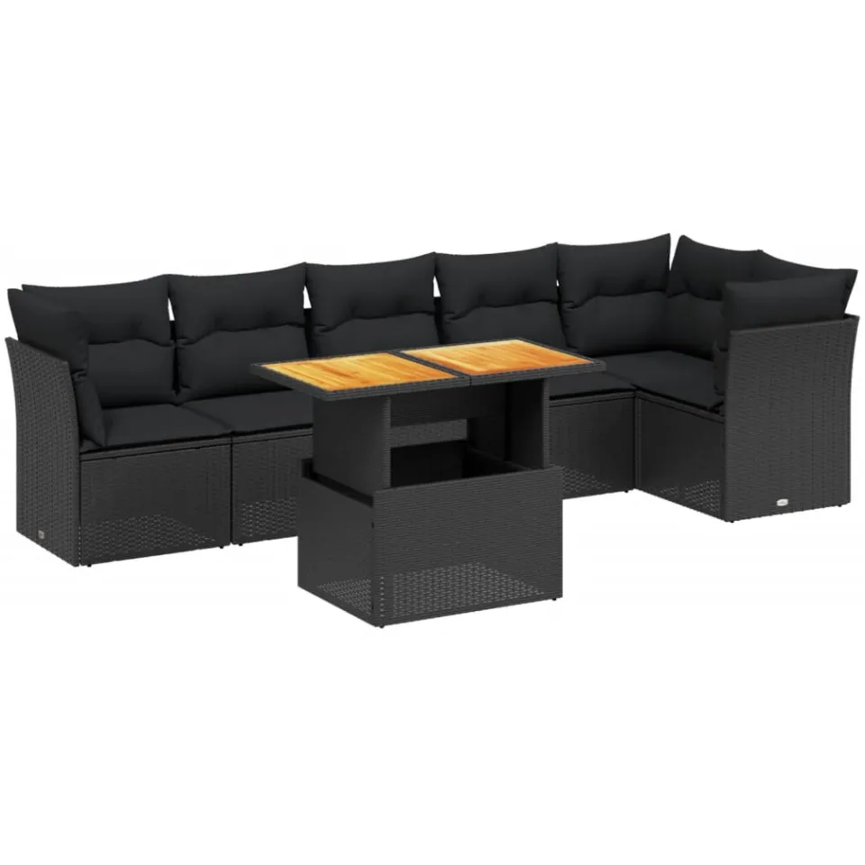 vidaXL 7-delige Loungeset met kussens poly rattan zwart, foto 4