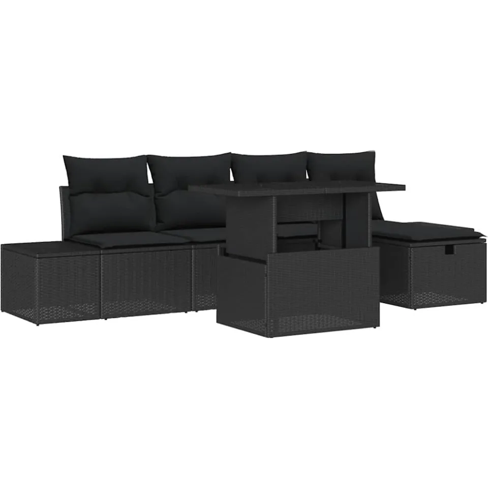 vidaXL Tuin Sofa Set 6 st Poly riet Zwart