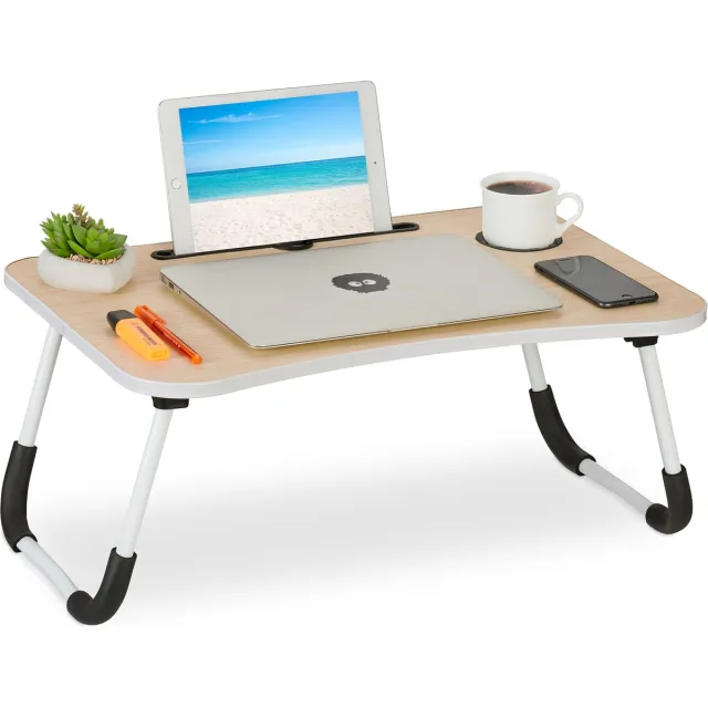 Relaxdays Laptoptafel - inklapbaar - met tablethouder lichtbruin