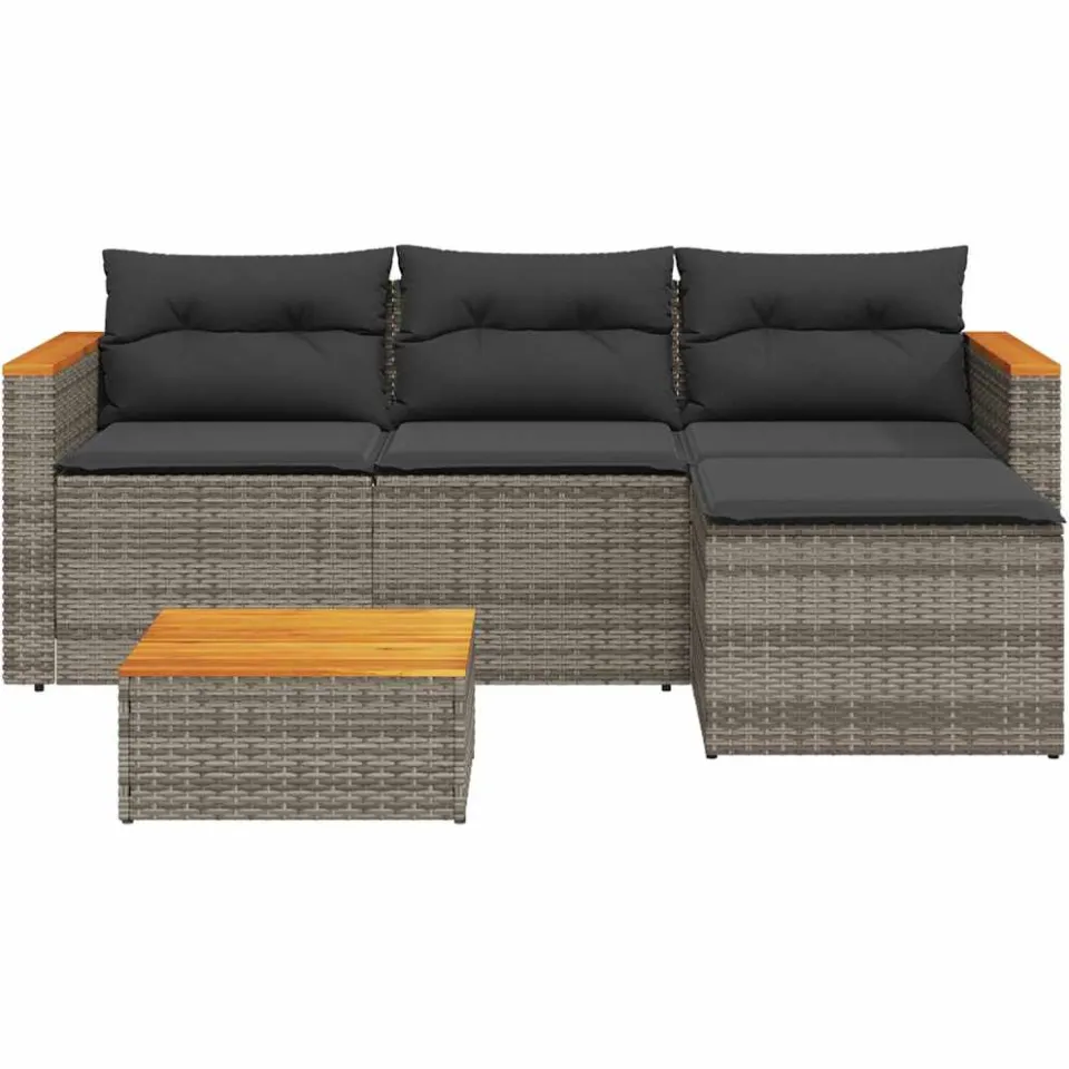 vidaXL 3-delige Loungeset met kussens poly rattan grijs, foto 4