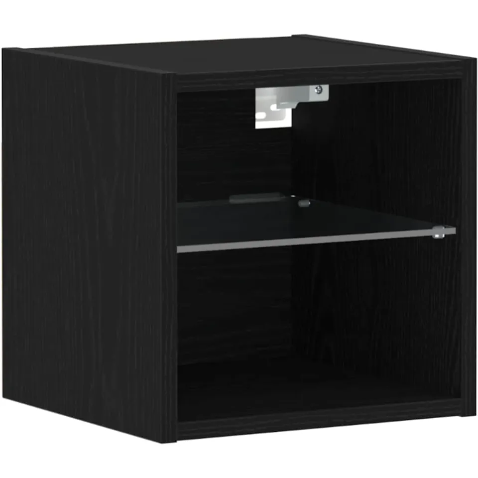 vidaXL LED Wand Bedside Kast Zwart 30 x 28,5 x 30 cm Bewerkt hout, foto 3