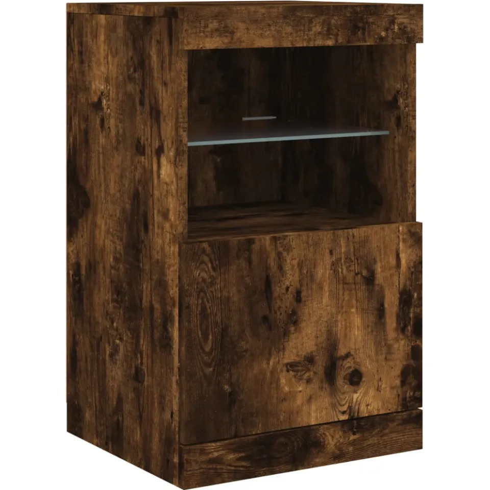 vidaXL Dressoir met LED-verlichting 41x37x67 cm gerookt eikenkleurig Bruin