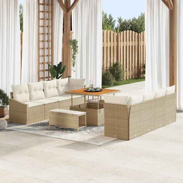 vidaXL Tuinbankenset 11 st Beige poly rattan, foto 2