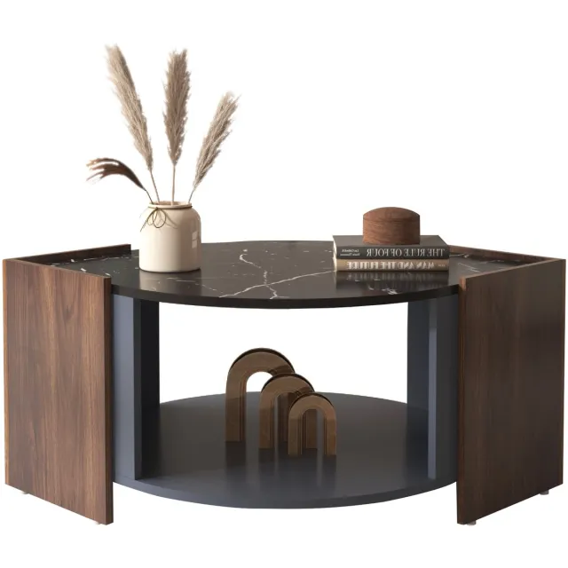 Clruro Salontafel - Gelaagde Marmor en Walnootstructuur - Contrasterende Kleuren - Woonkamermeubel - MDF - Wit/Bruin