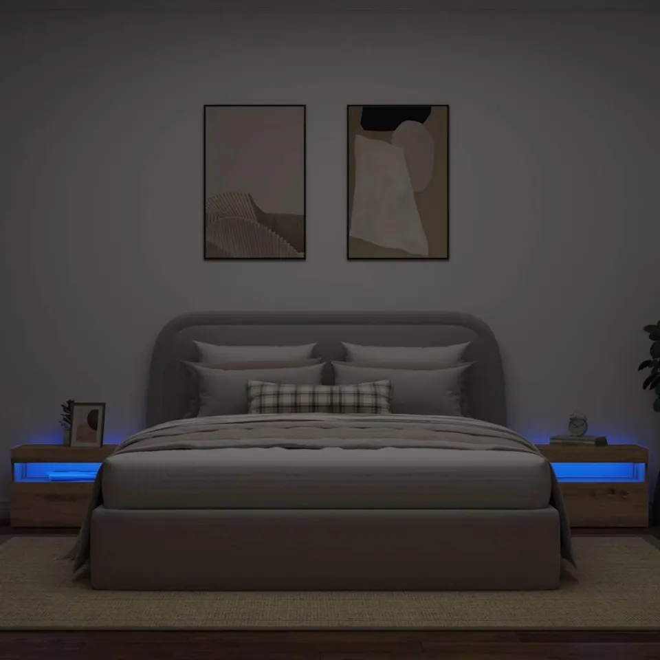 vidaXL Nachtkastje met LED 60x35x40 cm bewerkt hout artisanaal eiken, foto 4