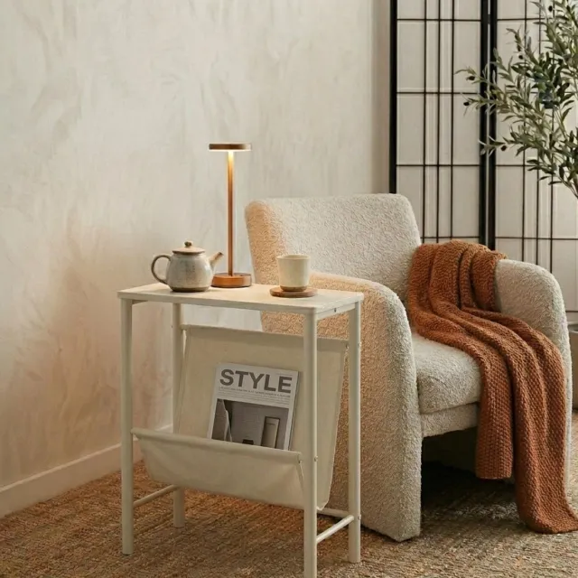 Fume Concept Japandi Bijzettafel met Lectuurbak - Smalle Sidetable - Scandinavisch Design - Houten Bijzetter - 48x20x50 cm Beige