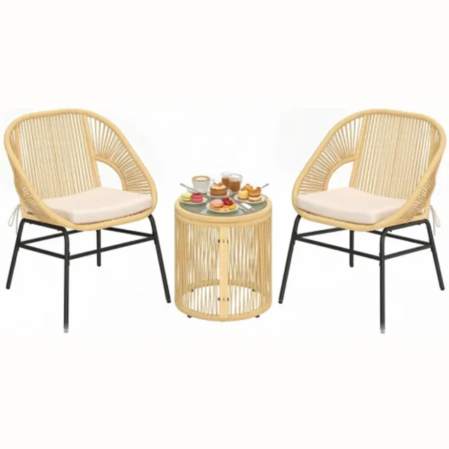Rolipo Tuinset ROLIPO - Outdoor Wicker Zitgroep - Meubel voor 2 Personen - 3-delige Bistroset - Balkonmeubel - Tuinmeubelset met 2 Stoelen + Tafel - Kleine Weerbestendige Lounge voor Tuin, Balkon, Terras Beige