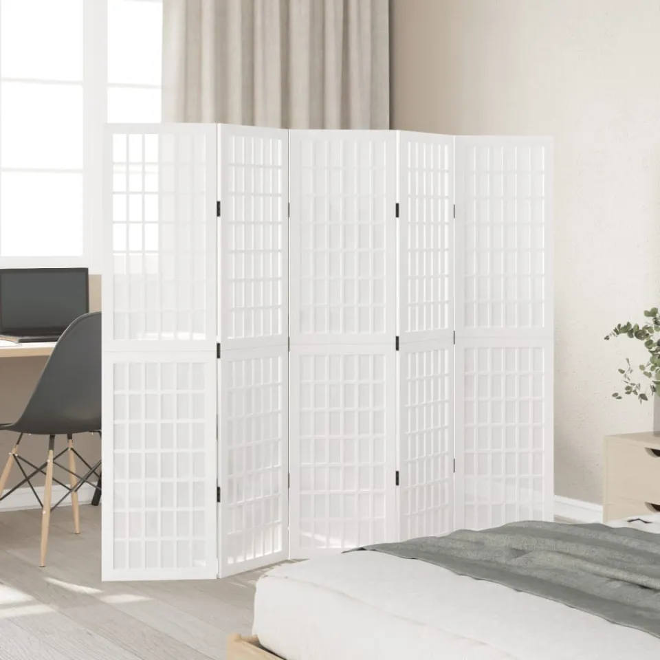 vidaXL Kamerscherm met 5 panelen massief paulowniahout wit, foto 3