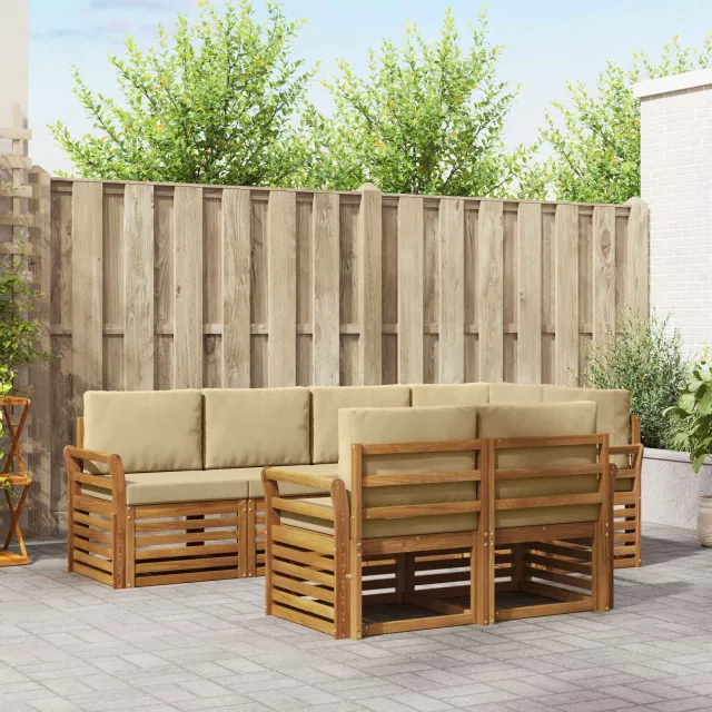 vidaXL Buiten bankenset 7 st 7-zits Natuurlijk en Beige