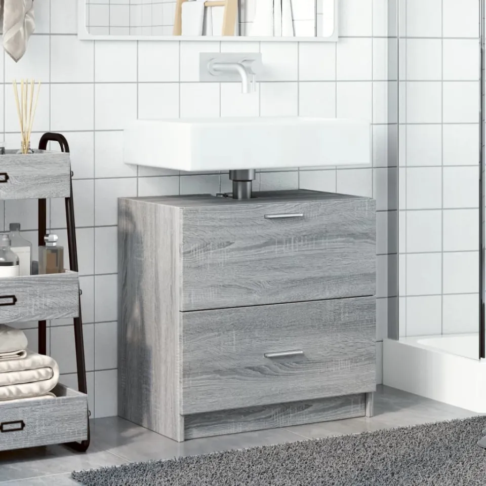 vidaXL Wastafelkast 59x37x59 cm bewerkt hout grijs sonoma eikenkleurig, foto 3