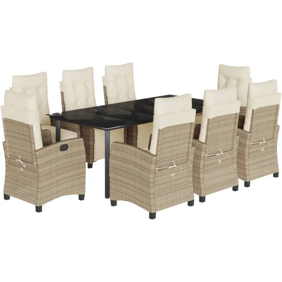 vidaXL 9-delige Tuinset met kussens poly rattan beige