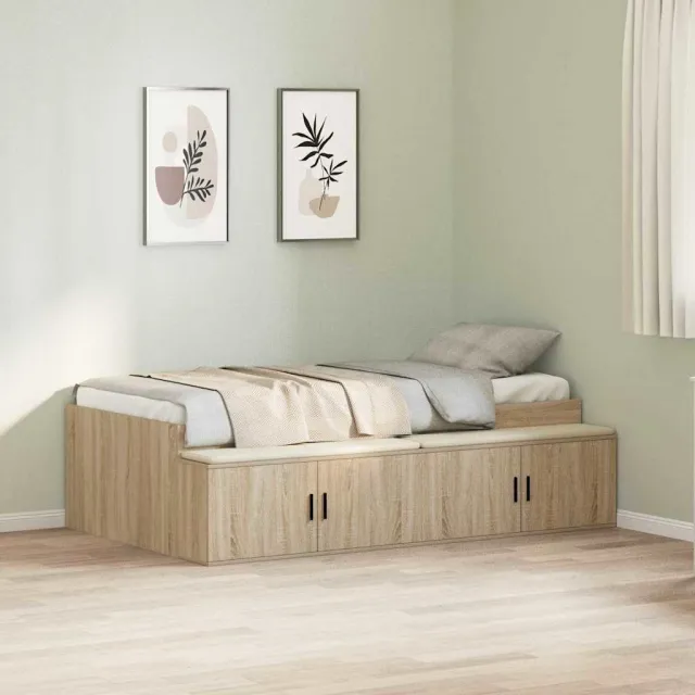 vidaXL Bedframe met lade Sonoma Eiken 90 x 200 cm Bewerkt hout Beige